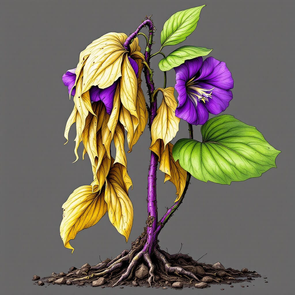 Ilustración de como revivir tu violeta marchita