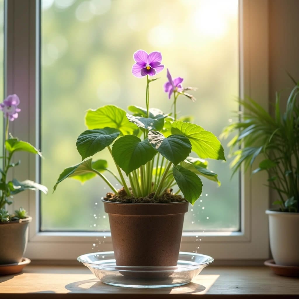 Violeta africana recibiendo la luz y riego ideal para su cuidado